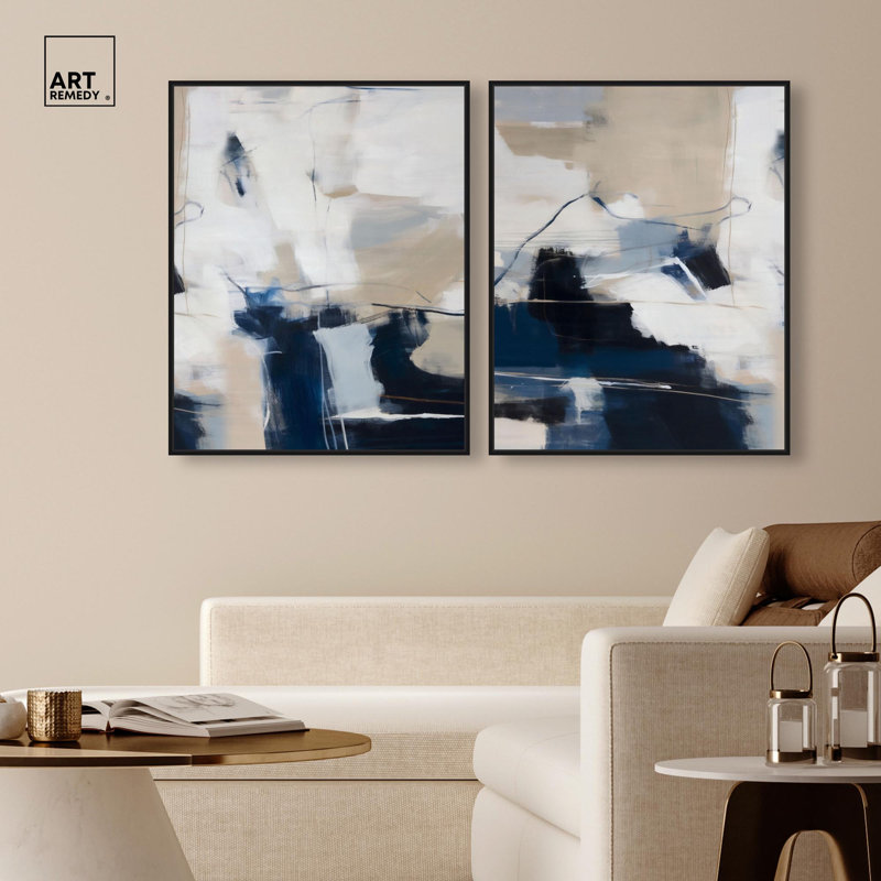 Ensemble de décoration murale bohème Soft Coastal Abstraction par Art Remedy, cadre noir, 36 x 45, H 46 po x l 37 po