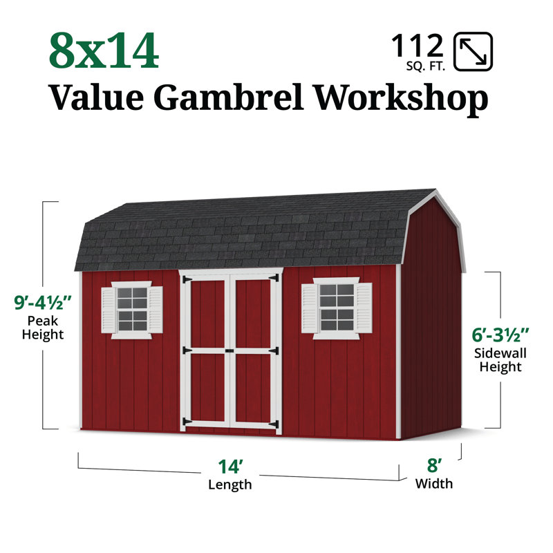 Value Gambrel Workshop Shed, 8x14 With Floor