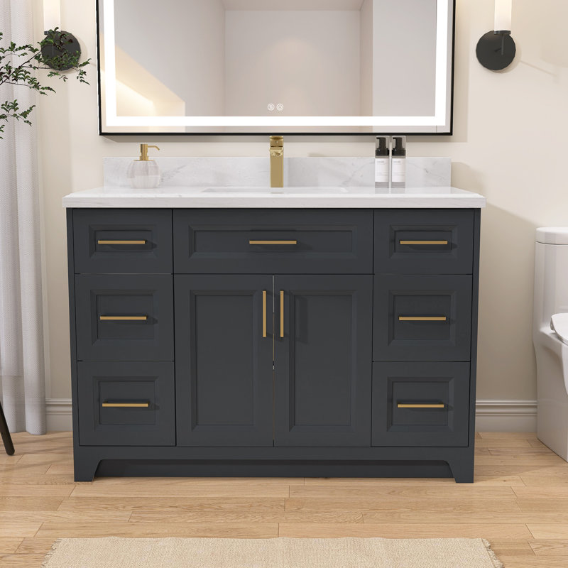 Base de meuble-lavabo simple en bois massif de 48 po seulement, Bleu