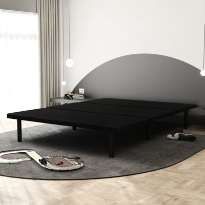 Twin-size Bed Frame, Black Upholstered Platform Bed, Simple And Clean Design, Underbed Storage, Mattress Support, For Dorms, Stress- Setup Metal Base, Modern Steel, Ample Space, Comfortable Sleep,