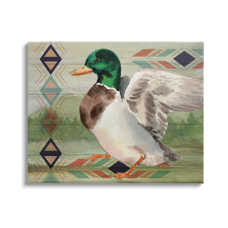 Art mural sur toile flottant à motif canard colvert rustique par ND Art, H 16 po x l 20 po x P 1,5 po, Toile tendue