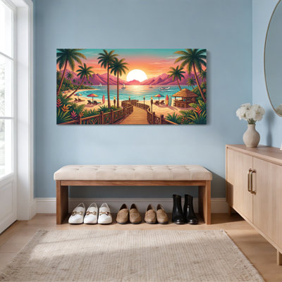 Tableau sur toile tendue représentant un coucher de soleil tropical sur la plage (lot de 1)