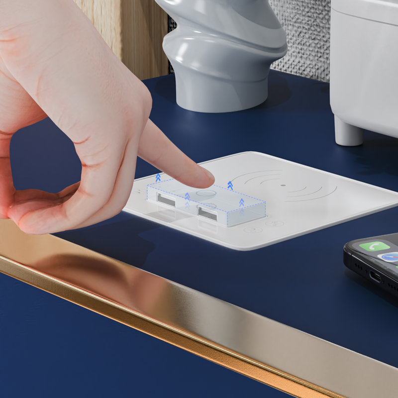 Asrani 2 - Drawer Nightstand With Wireless Charging And Sensor Lights And Music Player, Blue
