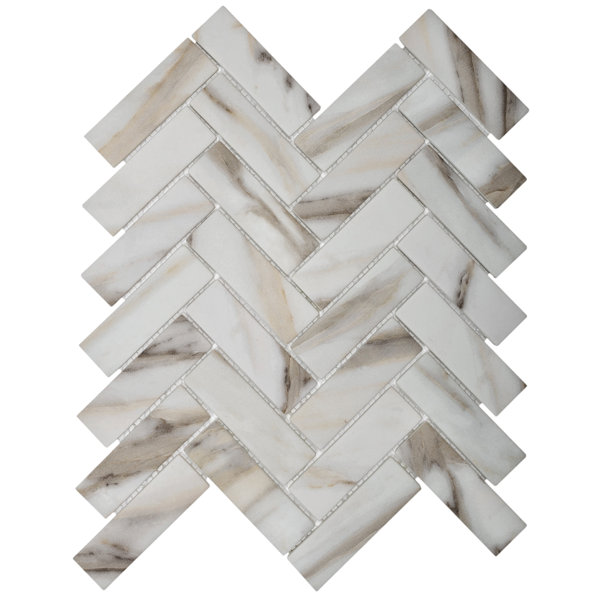 Apollo 13" x 11" Glass Herringbone / Chevron Mosaic Wall & Floor Tile