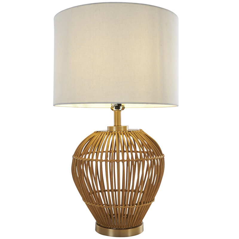Easthampton Rattan Handmade Woven Open Frame Brown Table Lamp with Gold Accents