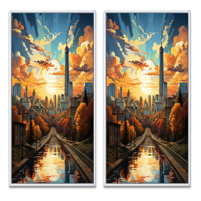 «City Atlanta Popart», 2 pièces, Cadre blanc, H 32 po x l 32 po