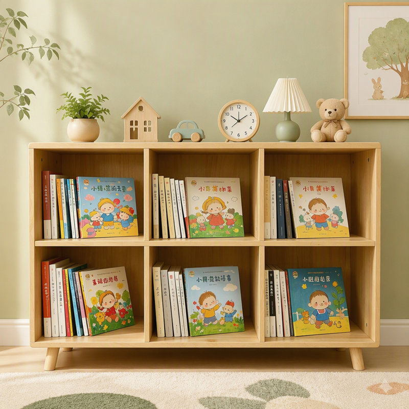 Étagère de rangement en bois massif à 6 cubes, bibliothèque ouverte autoportante avec pieds, rangement à cubes naturel