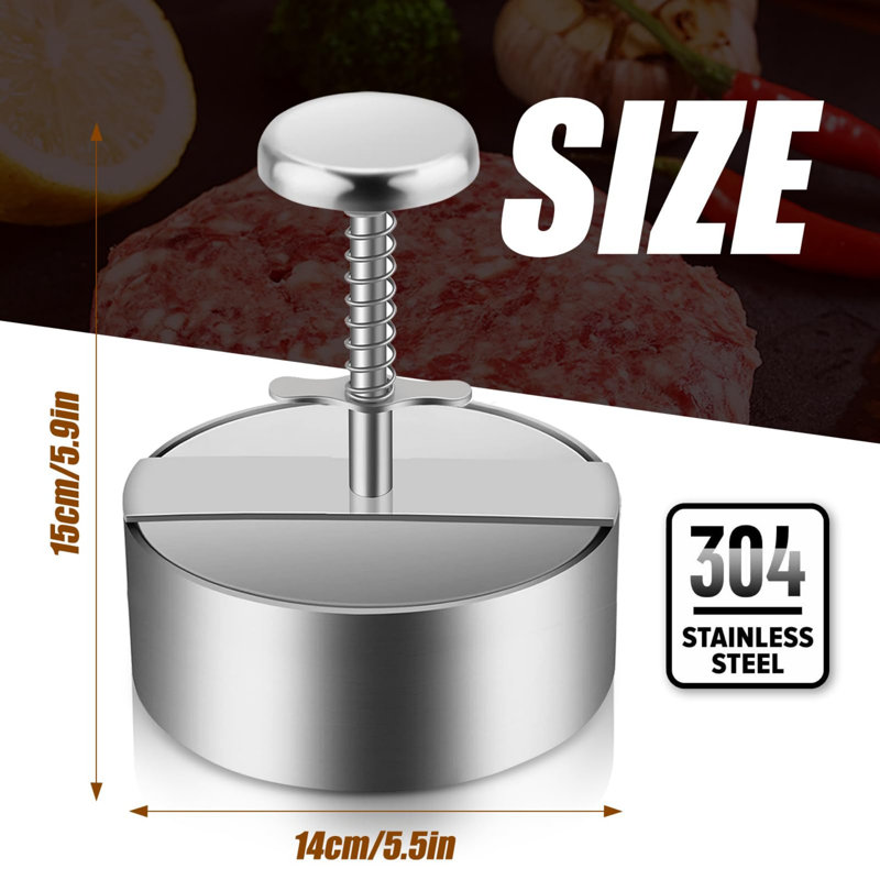 Round Stainless Steel Burger Patty Maker Press
