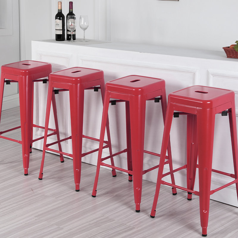 Joliet Counter Stool with Metal Frame, Red