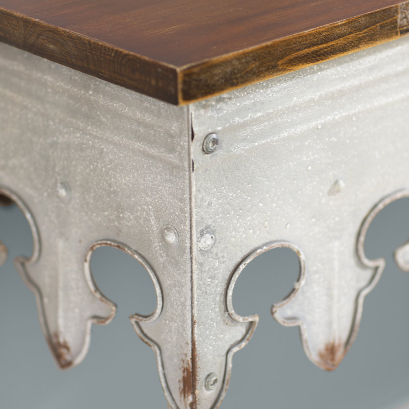 Zinc-Finished Metal and Wood Scalloped Edge Sofa Table, Zinc