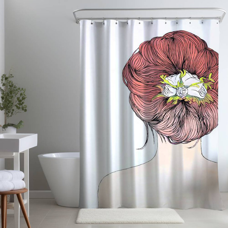 Shower Curtain FI60 – Polyester Shower Curtain, Dye Sublimation Print, 71" W × 74" L, White/Light Pink
