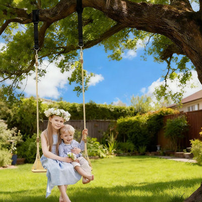 Waterproof Bamboo Wooden Swing Seat With Hermetic Oil Sealing, Adjustable Hanging Tree Straps, Indoor/outdoor, For Adults & Kids