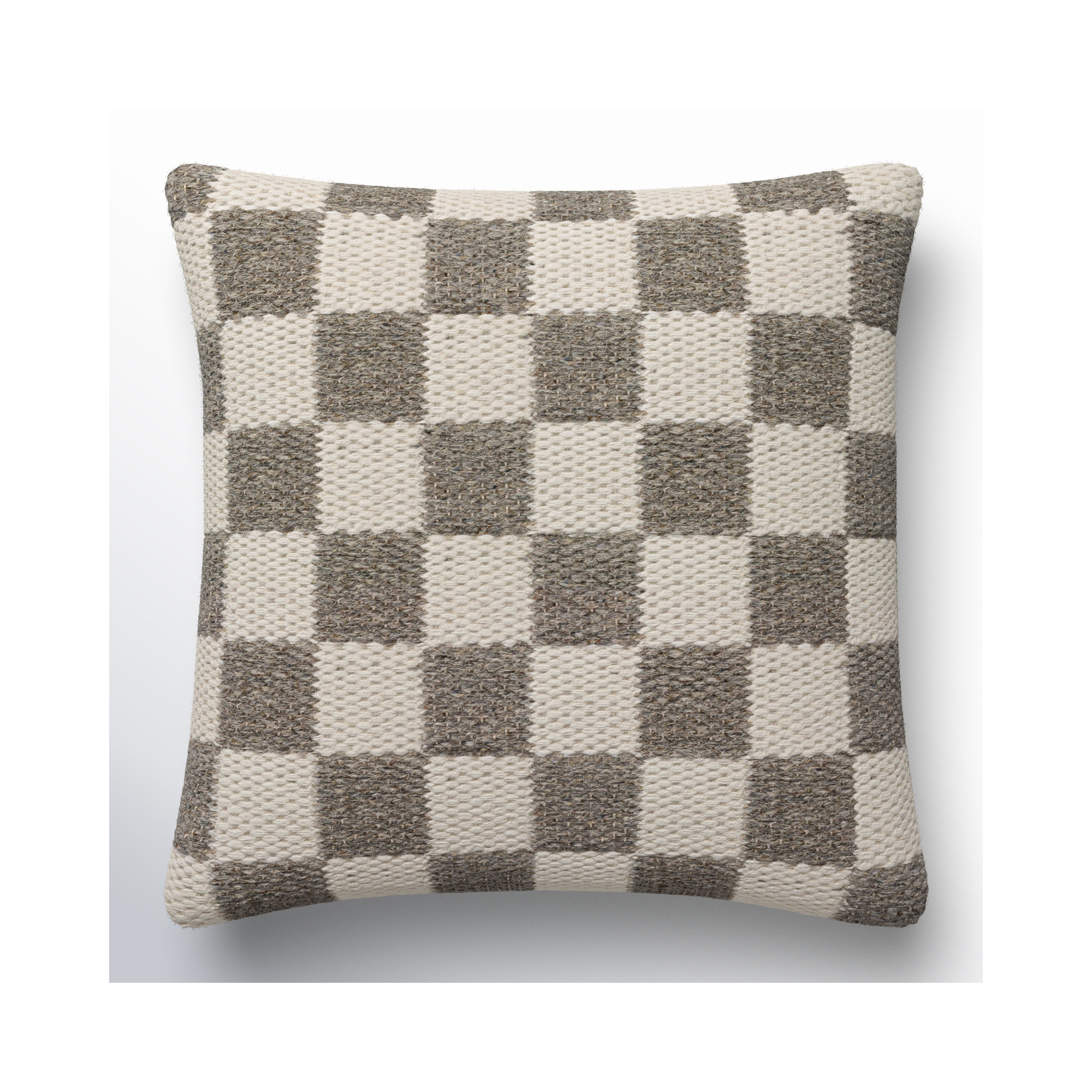 Kimbell Checkered Wool Throw Pillow, Polyester/Polyfill, 18" x 18"