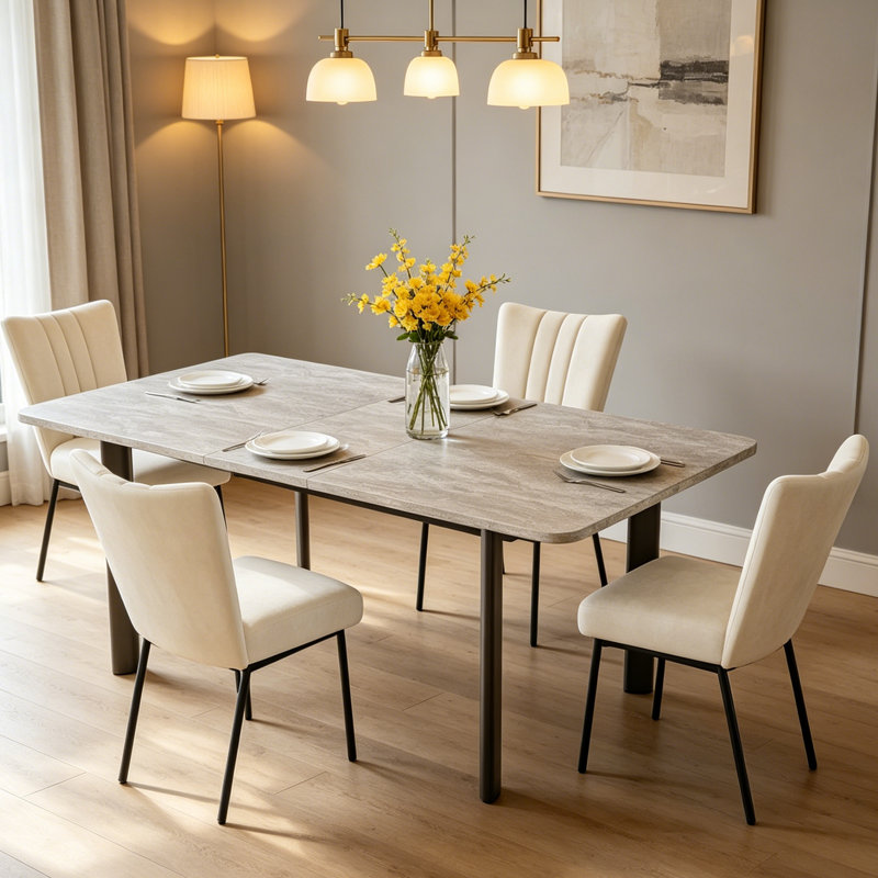 78.7''rectangular Dining Table Set, Modern Kitchen Table Set With Upholstered Dining Chair For Home, Kitchen Dining Room