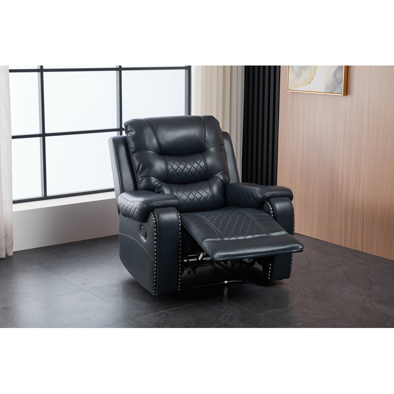 Power Leather Motion Recliner Chair Set – Navyblue Leather Reclining Living Room Furniture, Modern Power Recliner Sets For Living Room/RV/Apartment