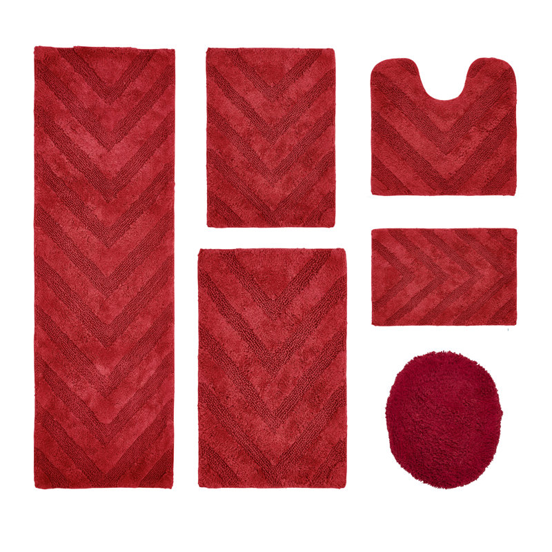 Ensemble de tapis pour salle de bain 5 pièces en coton 100% coton Hugo Premium 1990 GSM avec envers antidérapant en latex, certifié OEKO-TEX®, super absorbant et lavable à la machine, rouge