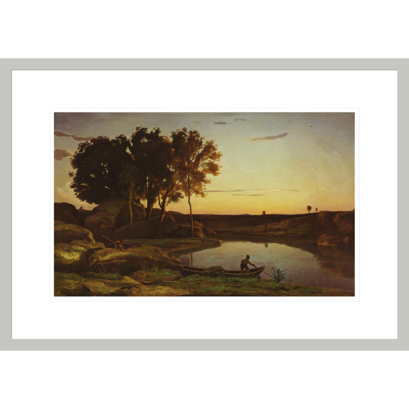 Paysage avec lac et batelier par Jean-Baptiste-Camille Corot, H 15,56 po x l 21,75 po