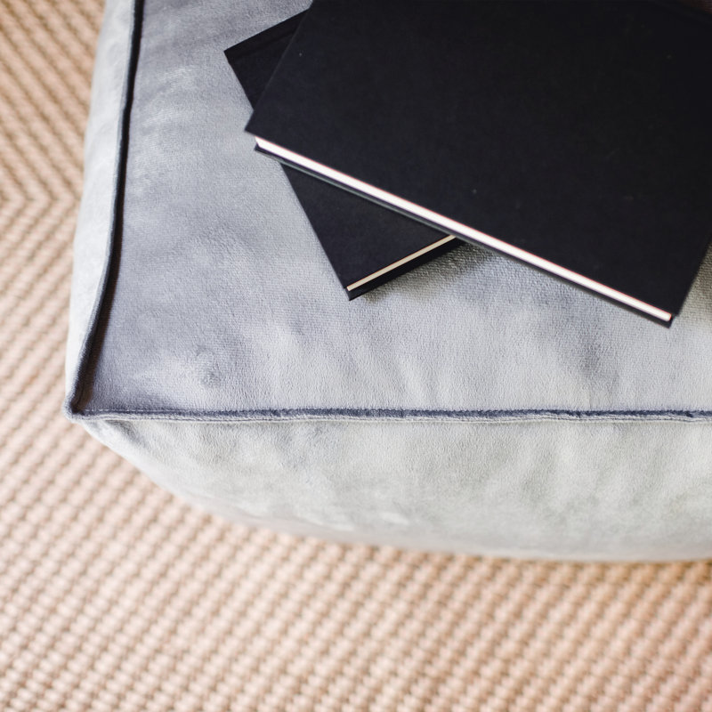 Upholstered Pouf, Gray Polyester Blend