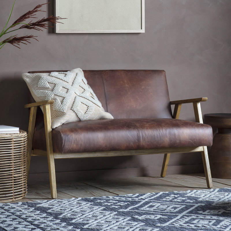 Howton 2 Seater Top Grain Leather Sofa, Brown