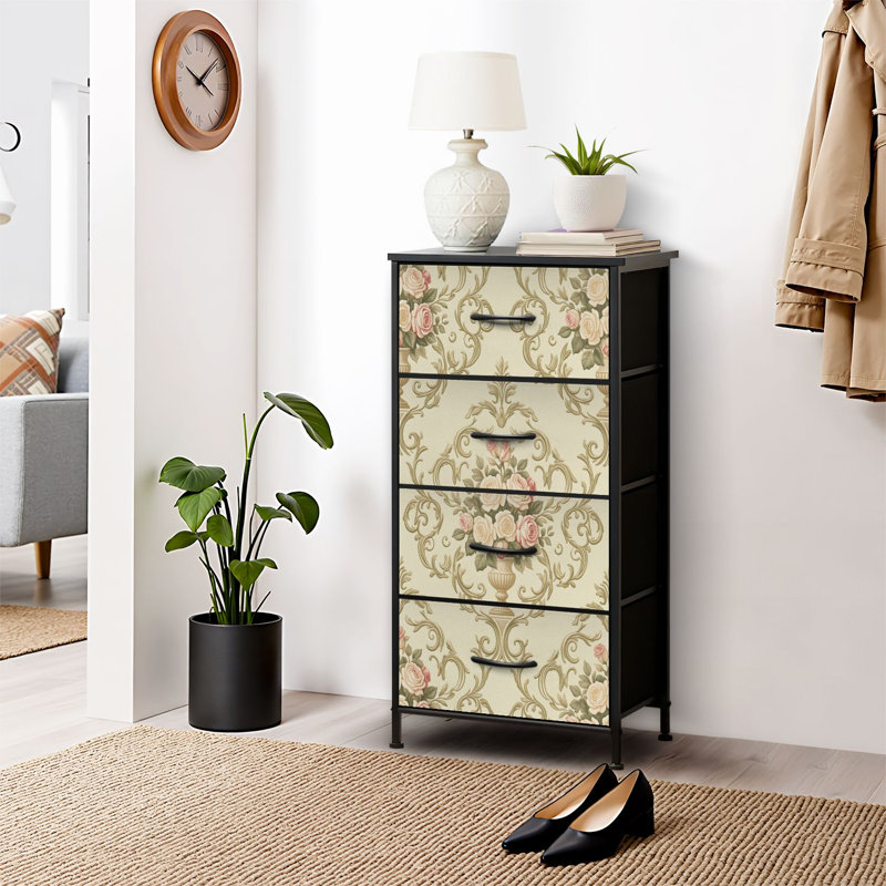 4 Drawer Dresser for Bedroom, Narrow Chest of Drawers, Wooden Top and Study Iron Frame 18"x37.5"-(WxH)