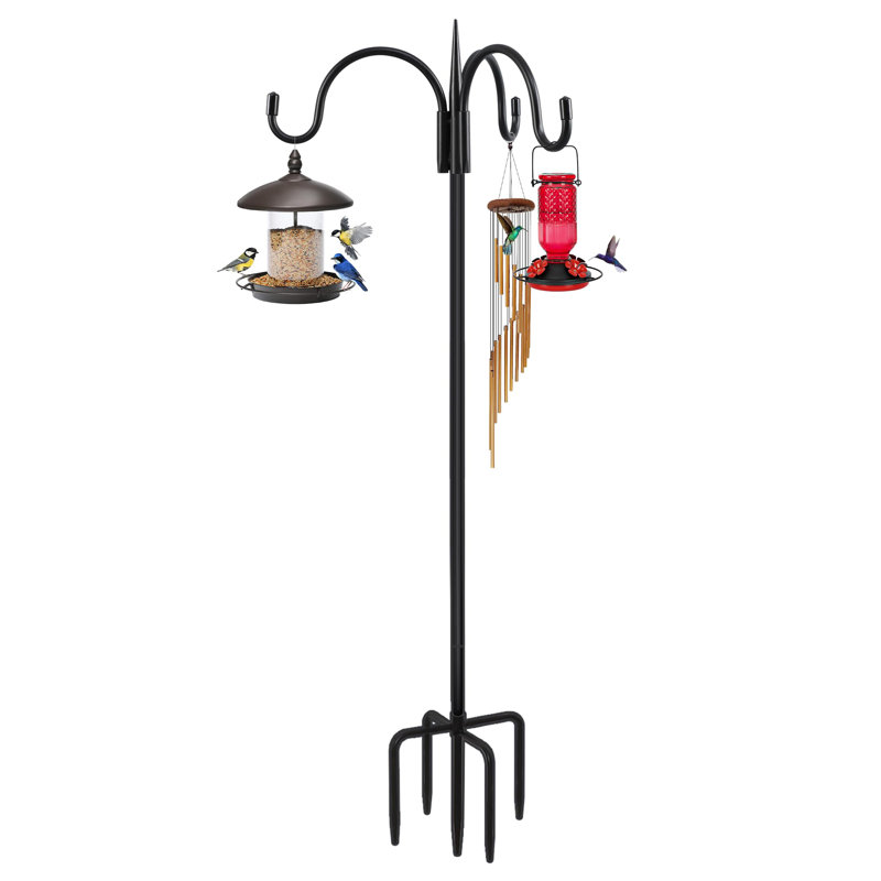 Crochet triple berger robuste 92 po - base en métal à 5 branches, réglable (44/60/76/92 po) - poteau d'alimentation d'oiseaux d'une capacité de 15 lb, paquet de 1