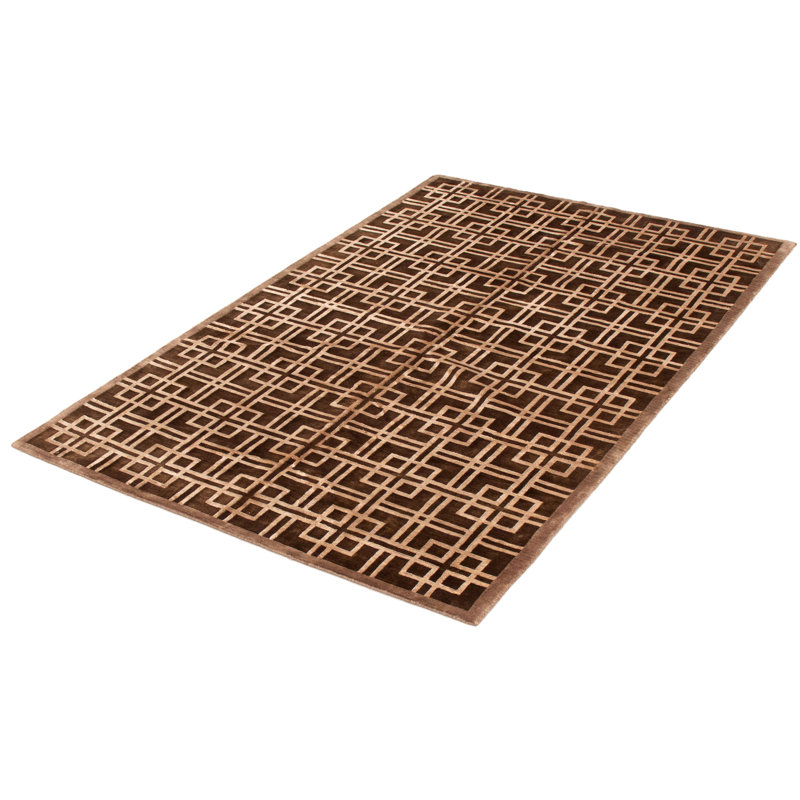 Tapis géométrique brun foncé noué à la main Checotah