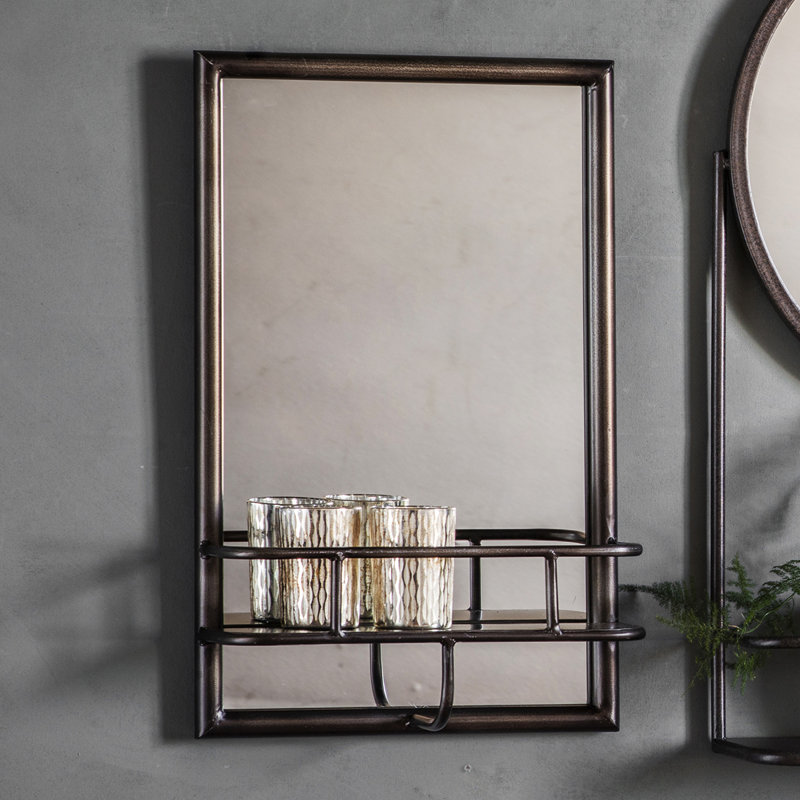 Gorman Iron Flat Wall Mirror with Shelves