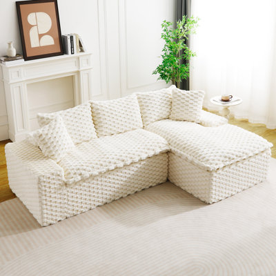 «Canapé modulaire en tricot gaufré blanc - Mobilier de salon modulaire polyvalent»