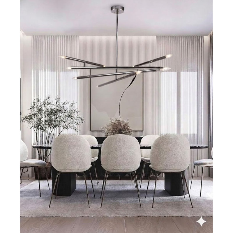 10-Light shiny nickel Rod Match Stick Chandelier, Nickel