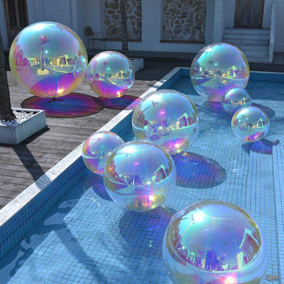  59" Inflatable Mirror Ball Giant Iridescent Reusable Hanging Large Disco Balloon Decoration for Party Wedding Event Concerts Stage Decor
