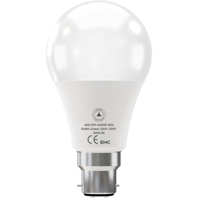 6 Pack Bayonet LED Light Bulbs, BC 5W(Equivalent to 49W) 6400K Cool White B22 LED Bulb 430lmn A55 Non-Dimmable, GLS Modern Golf Ball Energy Saving Light Bulbs