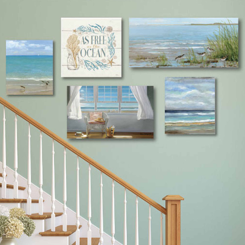 « summer breezes », reproduction de peinture à l’aquarelle sur toile 5 pièces