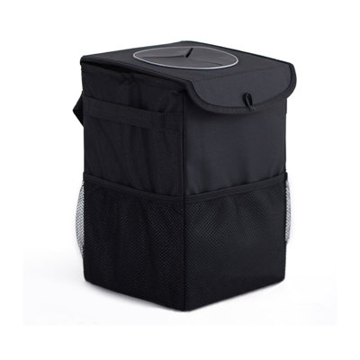 5.91"X5.91"X9.84" Portable Car Trash Can Garbage Bin Bag Organizer For Car Suv Waterproof Black