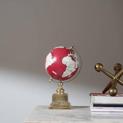 Globe terrestre | Globe de table décoratif sur base en aluminium, H 10,75 po