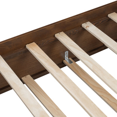 Grand lit plateforme avec lit gigogne simple TG et 2 tiroirs de rangement, lit en bois classique avec tête de lit à broche
