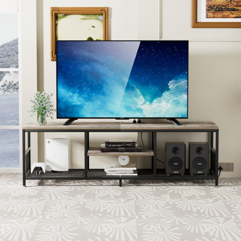 Meuble télé avec prises de courant, Gris, 70.86"