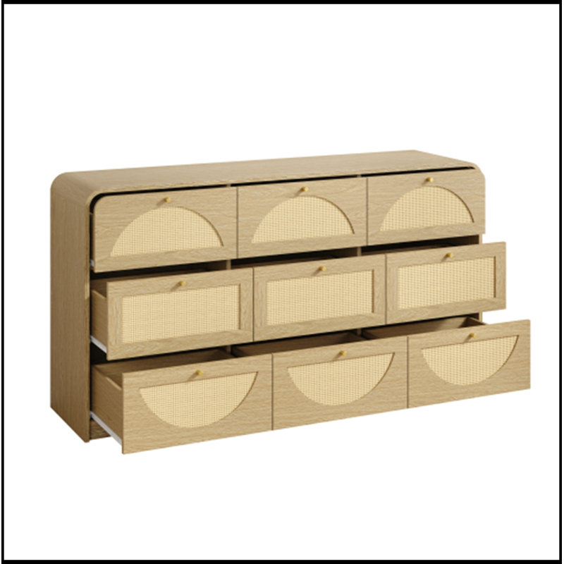Commode d'appoint en bois avec 9 tiroirs, Naturel
