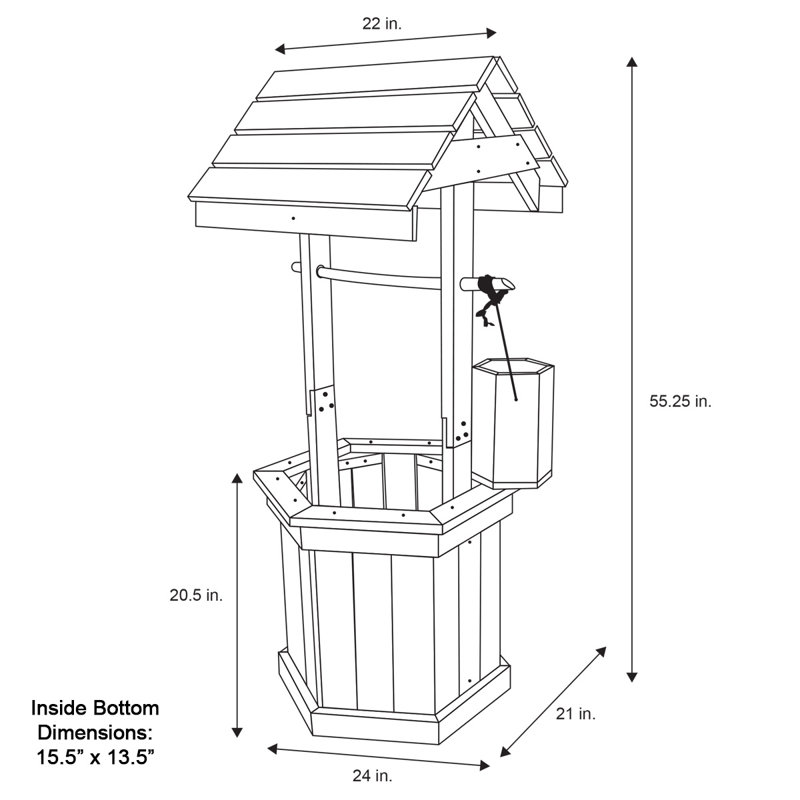 Natural Cedar Wood 55" Decorative Outdoor Wishing Well Planter