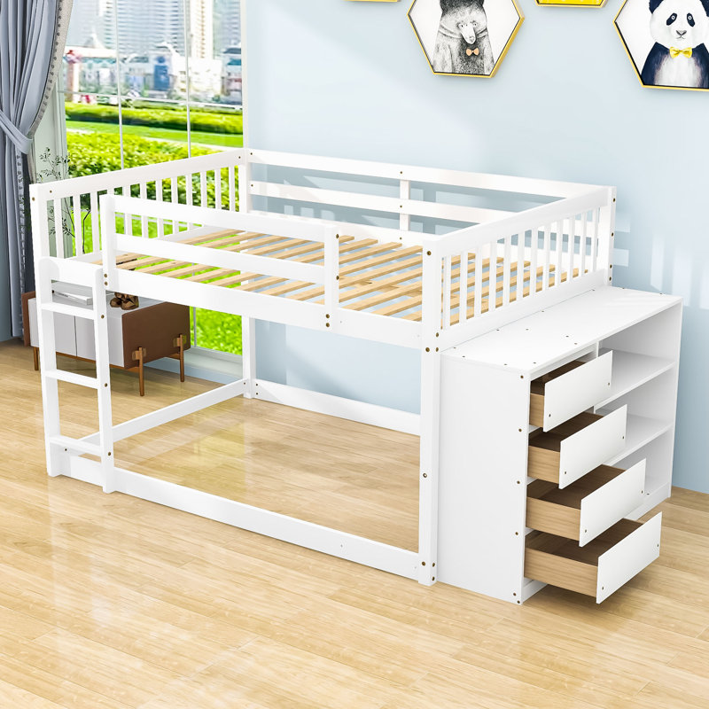 Farschid Kids Bunk Bed with Drawers, Full, White