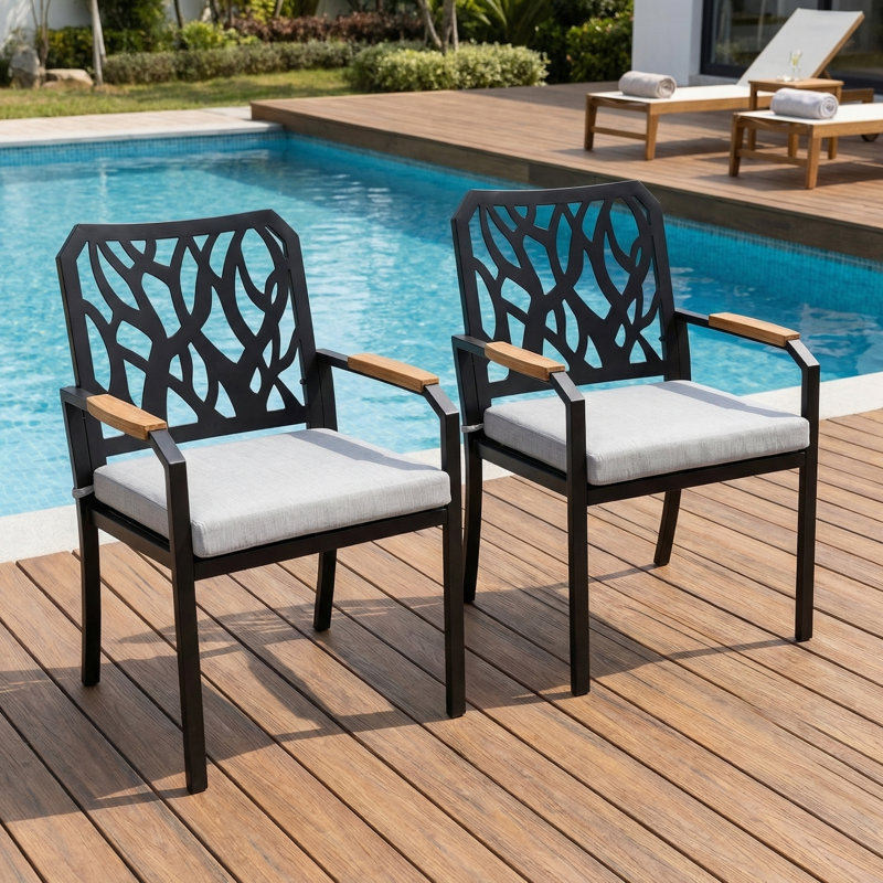 Chaises de salle à manger d'extérieur en aluminium avec coussins Sunbrella (ensemble de 2)