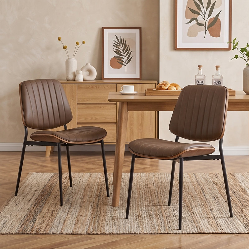 19'' H Faux Leather Upholstered Side Chair, Brown