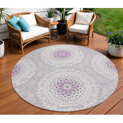 Tapis intérieur lavable rond 8 pi lilas mauve et ivoire
