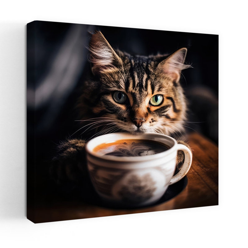 Art mural contemporain chat curieux, 24" H x 24" W