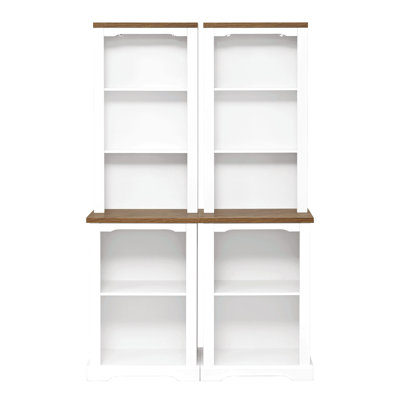 Élégante armoire autoportante deux pièces avec rangement entièrement ouvert, bibliothèque avec design incurvé et bibliothèque élégante avec dispositif anti-basculement pour le salon