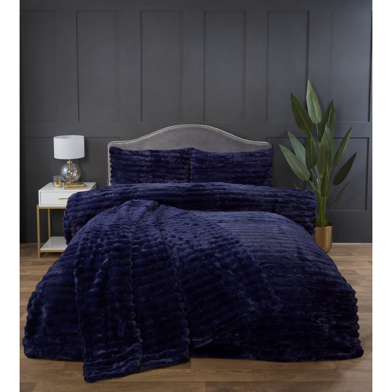 Aliyas Chunky Ribbed Duvet Set, Midnight Blue, Double Duvet Cover Set