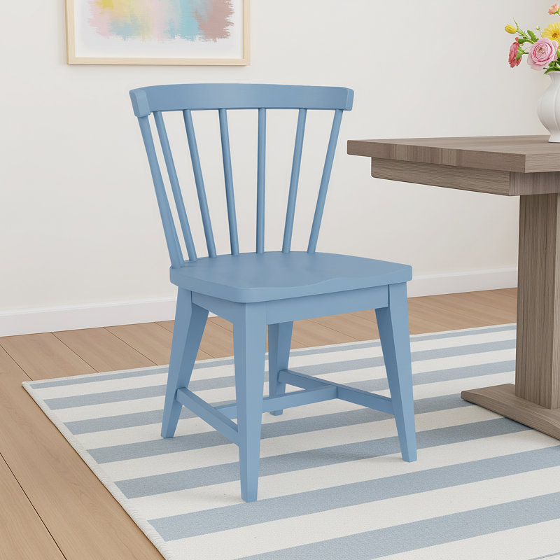 Lana Solid Wood Windsor Back Dining Side Chair, Blue