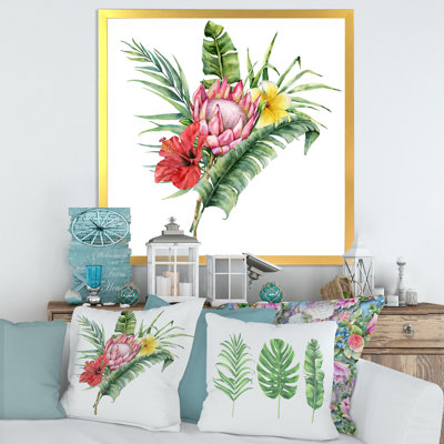 " Flowers Bouquet With Protea Hibiscus Plumeria " Painting Print