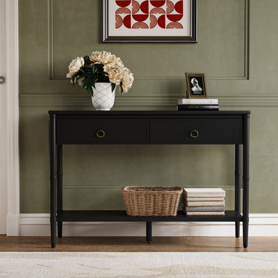 47" Console Table with 2 Drawers and Storage Shelf, Sofa Table Behind Couch, Narrow Long Entryway Table with Retro Round Handles, Wood Accent Hallway Table