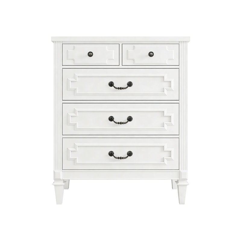 Table de chevet à 5 tiroirs Farmhouse, tiroirs de rangement de chevet rustiques pour chambre à coucher, Blanc