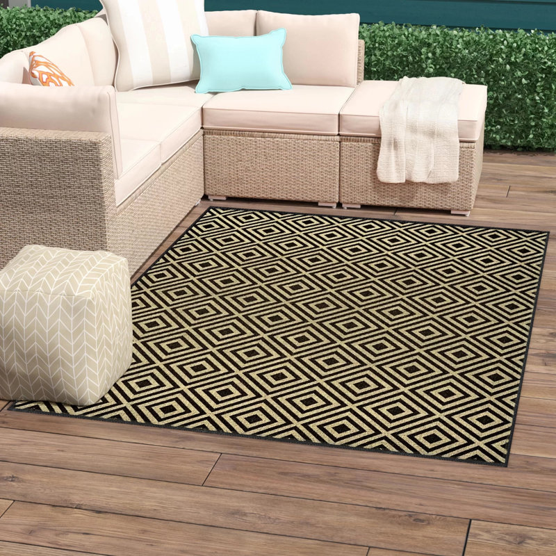 Tapis intérieur / extérieur noir / brun clair Ayma, Rectangle 3 pi 7 po x 5 pi 6 po